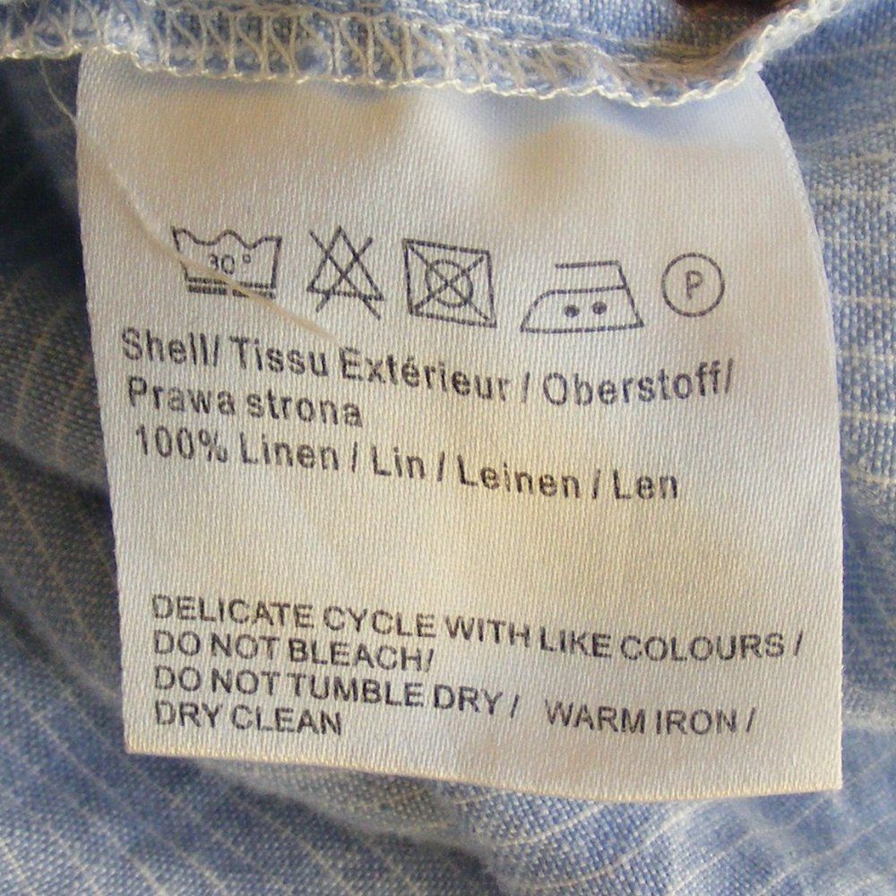 MALVIN Linen Dress, M, Blue, thin white stripe, Mini, Pockets, Sash belt - Picture 12 of 14